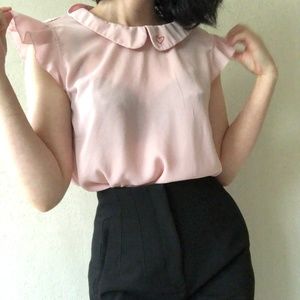 POPSUGAR Sheer Peter Pan Pink Heart Blouse